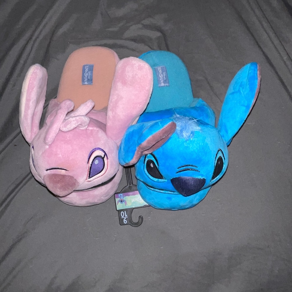 Disney Stitch and Angel Kids Slippers - Blue and Pink